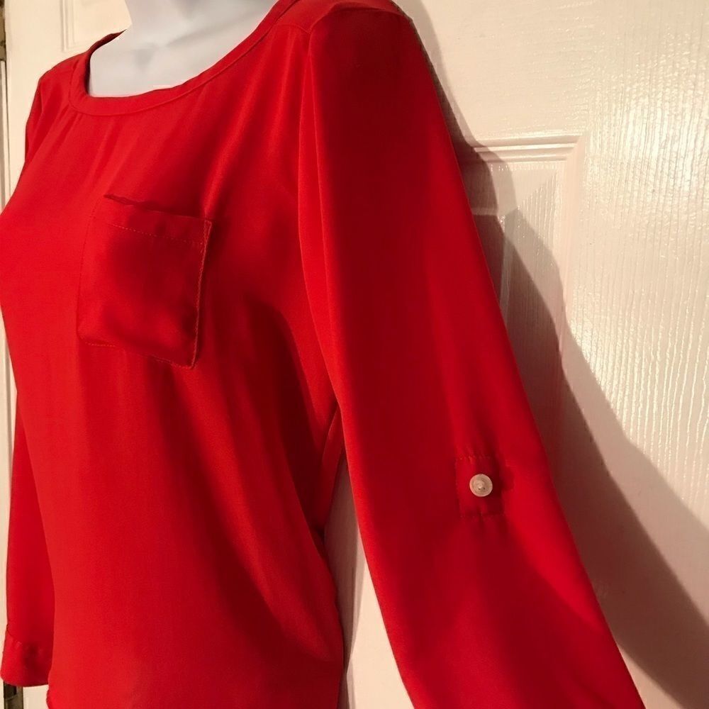 🌈Loft XSP Silky Red Long Roll Up Sleeves - Picture 5 of 6